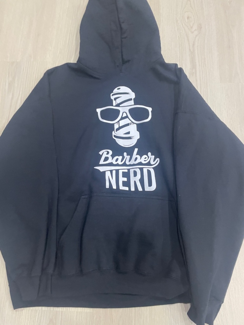 Gildan Black Hoodie with White "Barber Nerd" Graphic